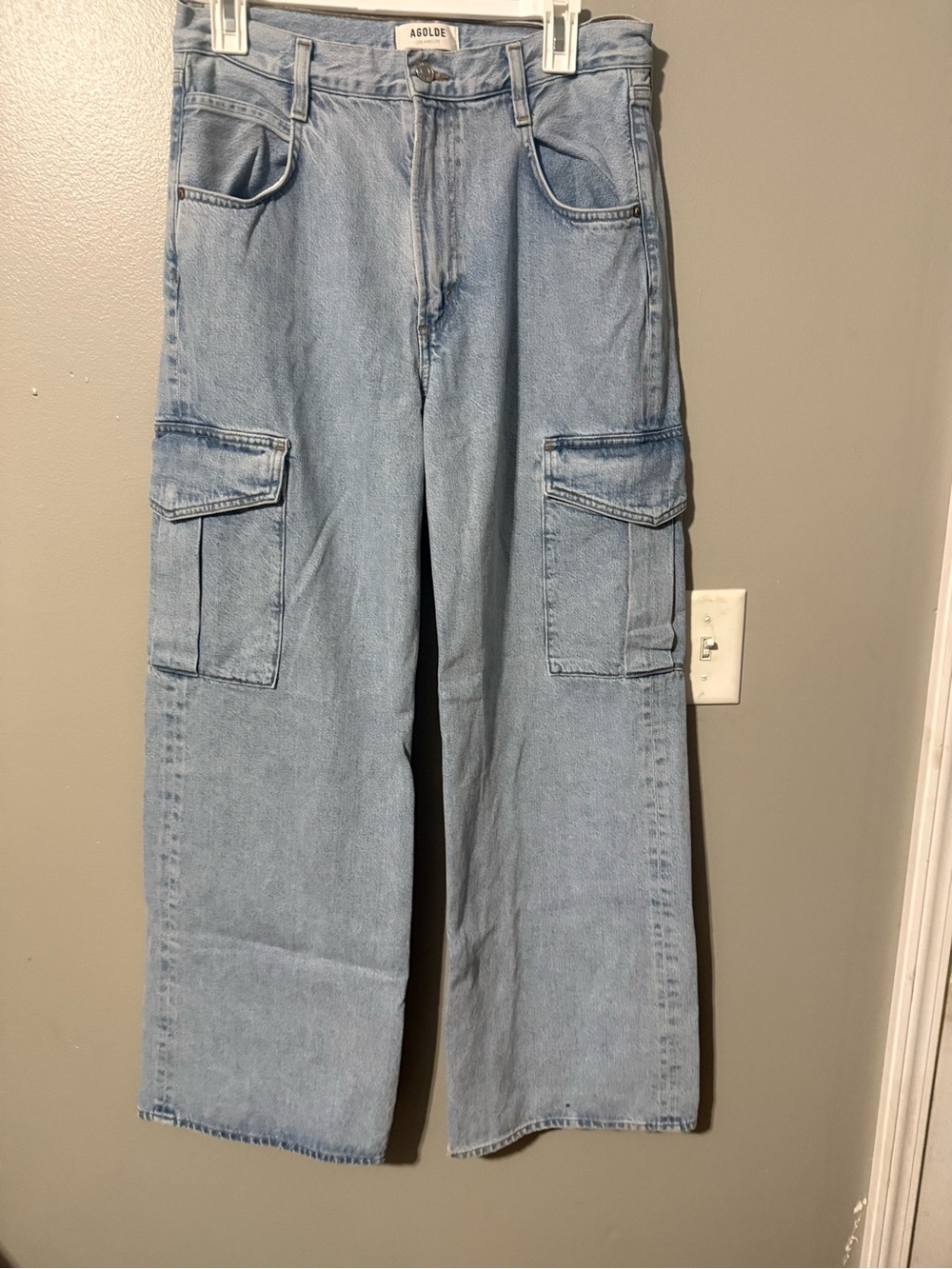 AGOLDE Minka High-Rise Wide Leg Cargo Jeans - Light Wash size 28